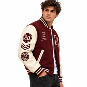 Veste universitaire élégante pour homme en cuir véritable imperméable, avec patch brodé en chenille personnalisé, fermeture éclair, en PU – Fabricant - Product Image 2