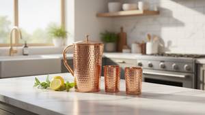 Ensemble de carafes en cuivre pour un stockage durable de l'eau potable, ensemble métallique avec verres, durable, réutilisable, pour la cuisine et la salle à manger. - Product Image 2