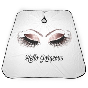 ผ้าคลุมตัดผมกันน้ำลายพิมพ์ Hello Gorgeous Lash สำหรับร้านเสริมสวย ขายส่ง พร้อมบริการ OEM ปิดผนึกด้วยกระดุมแป๊ก - Product Image 4