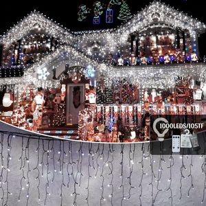 Luci Natalizie da Esterno 105ft, 1000 LED, 8 Modalità, Tenda Luminosa 50 Gocce, Impermeabile, con Timer e Funzione Memoria, in Plastica - Product Image 1