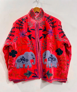 Custom Bohemian Style Hand Embroidered <b>Velvet</b> Short <b>Coat</b> <b>Women</b> Luxury Animal Pattern Winter Warm Open Front Jacket Supplier - Product Image 1