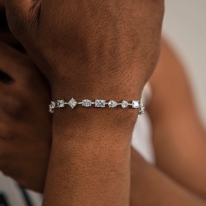 <b>Mens</b> 925 silver moissanite emerald baguette bracelet luxury engagement style jewellery slim tennis bracelet gift - Product Image 1