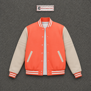 Blouson universitaire premium en corail pour homme – Style universitaire élégant, coupe décontractée, polyester et coton, couleur unie, col rabattable - Product Image 5