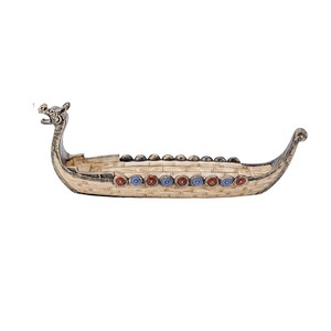 เตาเผากำยานรูปเรือไวกิ้งไม้พะยูงทำมือ - ลายมังกรทองเหลือง ขายส่ง - Product Image 1