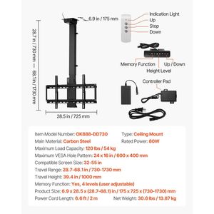 Supporto TV Elettrico Regolabile da Parete per TV da 32-55 Pollici, Supporto TV Motorizzato da Soffitto, Supporto TV Ribaltabile, Supporti e Carrelli per TV - Product Image 6
