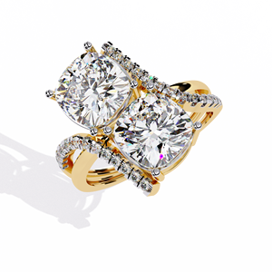 Anillo de Diamante Cultivado en Laboratorio con Corte Cojín, Oro Sólido de 14K/18K, Anillo Bypass Toi et Moi con Pavé, 4.25CTW DEF VVS, Certificado IGI, Anillo de Boda ODM - Product Image 3