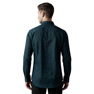 Customized <b>Mens</b> Dark Teal Geometric Print <b>Long</b> <b>Sleeve</b> Button Down <b>Shirt</b> Premium Style Slim Fit Casual Formal <b>Shirt</b> for Office - Product Image 2