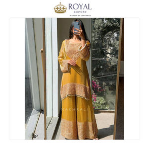 Nouvelle collection de vêtements traditionnels indiens, robe en soie Fandy lourde, ensemble Sharara pour les fêtes et les occasions spéciales - Product Image 6