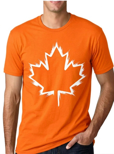 T-shirt à manches courtes bleu pour homme avec imprimé feuille d'érable blanche, coupe classique, col rond, jersey décontracté en coton - Product Image 5