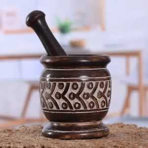 Light Oak Wooden Mortar and Pestle Set Professional Manual Herb Spice <b>Grinder</b> Garlic Crusher Pepper Mill Grinding Bowl - Product Image 4