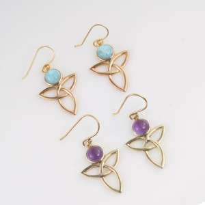 Natural Amethyst Celtic Knot <b>Dangle</b> <b>Earrings</b> <b>Gold</b> Plated Sterling Silver Round Cabochon Gemstone Jewelry Gift For Women - Product Image 3