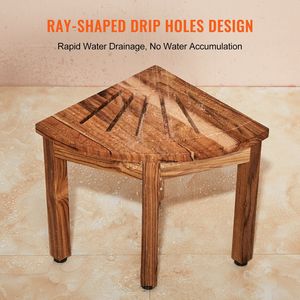 Banc de douche d'angle 100 % bois de teck, hauteur 12,4 po, rayon 11,5 po, capacité 300 lb, étagère de rangement, mobilier de salle de bain pour la maison ou la plage - Product Image 5