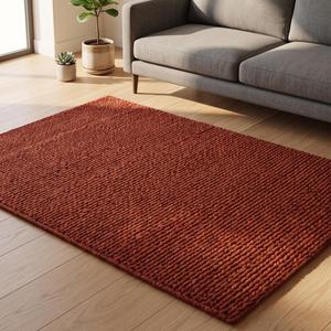 Tapis rustique texturé à boucles, couleur terre cuite riche, tapis tissé artisanal moderne pour la décoration du salon et de la chambre - Product Image 4