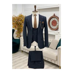 Abito da uomo con collo a rondine e taglio italiano pantaloni per giacca Slim Fit-blu Navy - Product Image 2