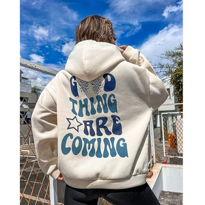 Sudadera con Capucha Oversize Beige Personalizada para Mujer, Estilo Club, para Parejas, de Algodón 100% Pesado, con Lavado Ácido Vintage - Product Image 5