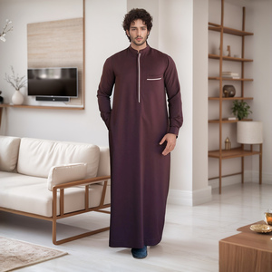 Men's Black Solid Polyester Thobe Long Sleeve Ankle Length Sweetheart Neckline Embroidered Breathable Casual Eid Party Wear - Product Image 5