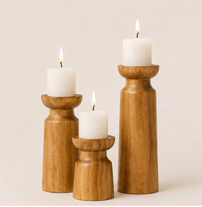 Handcrafted Natural Solid Wood Pillar Candle Holder Set Of 3 Rustic Farmhouse Style Decorative Candlestick <b>Stands</b> For Wedding - Product Image 5