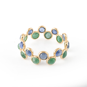 18K Yellow Gold <b>Emerald</b> and Sapphire Eternity <b>Band</b> <b>Ring</b> Resizable - Product Image 6
