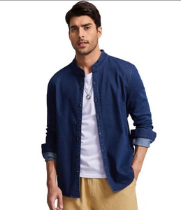 Chemise en jean ample pour homme, manches longues, couleur unie, col rabattu, décontractée, 100 % coton tissé, lavable, toutes saisons - Product Image 4