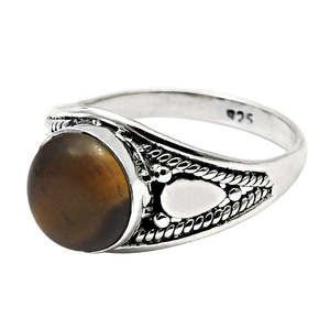 Trendy Vintage Design Natural <b>Tiger</b>-<b>Eye</b> Gemstone <b>Ring</b> Brilliant Round Cut Solid 925 Sterling Silver Handmade Bohemian Jewelry - Product Image 1