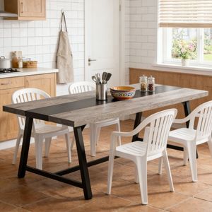 Mesa de Comedor Sólida Ovalada, Muebles de Comedor con Patrón Rectangular Hechos de Piedra Sinterizada, Material de Mármol - Product Image 1