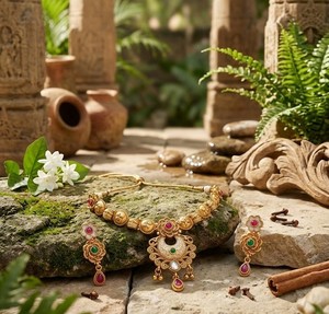 Ensemble collier et boucles d'oreilles plaqué or avec pierres en zircon, bijoux ethniques pour femmes, pour mariage, fête et cadeau - Product Image 4