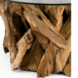 Table basse ARTERRA LuxuryTeak Root avec plateau en verre, forme de souche d'arbre moderne, décorative, pour salon, maison, hôtel. - Product Image 5