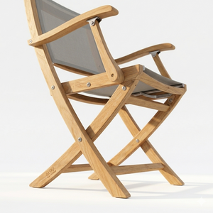 Chaise de jardin pliante Vano en teck massif avec dossier en toile résistant à l'eau, mobilier de patio contemporain - Product Image 6