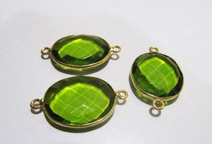 Peridot Chalcedony Hydro Quartz Briolette Connector Oval Shape Faceted Connector Charms - Product Image 2