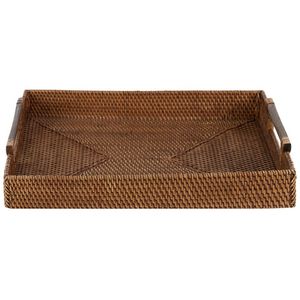 Handmade Woven Plant Fiber Rectangular Decorative Tray With Handles Bohemian Style Bamboo Rattan Craft For <b>Home</b> Decoration - Product Image 5