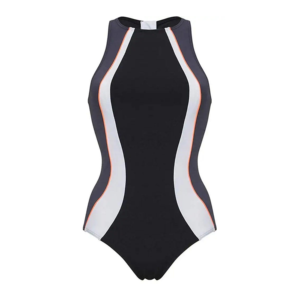 Maillot de bain une pièce pour femmes, color block, col haut, bordure contrastée, extensible, vêtements de plage - Product Image 1