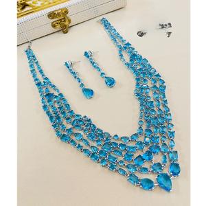 Elegant Premium Quality Silver Finish CZ Doublet <b>Long</b> <b>Necklace</b> Set with Earrings Wedding Wear Collection - Product Image 1