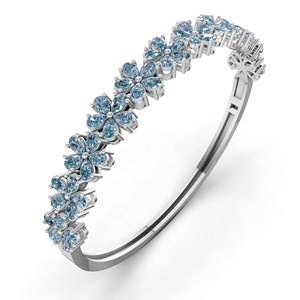 Nouveau design, dernière arrivée : Bracelet jonc ouvrable en or 14 carats pour femme, avec diamant de laboratoire bleu glace taille poire en forme de pétale (1 carat) Tw. - Product Image 4