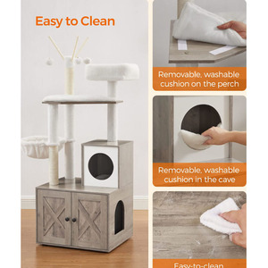 Árbol para gatos moderno de varios niveles con gabinete de almacenamiento y casa para gatos para interiores - Product Image 5
