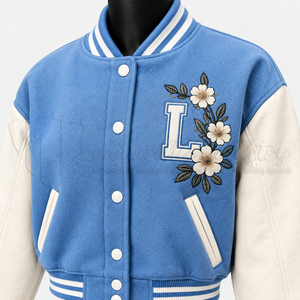<b>Women</b> Cropped Varsity <b>Jacket</b> Custom Letterman <b>Jacket</b> Floral Embroidery Bomber <b>Jacket</b> Manufacturer Wholesale - Product Image 6