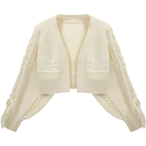 Cardigan tricoté le plus vendu, col en V, manches chauve-souris, couleur unie, décontracté, longueur courte, pull à points ouverts avec poches pour femme - Product Image 6