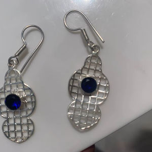 Pendientes de Plata Alemana para Mujer, Joyería de Estilo Tribal, con Piedra Preciosa Especial de Zirconia Azul, Corte Redondo, Joyería Fina - Product Image 1