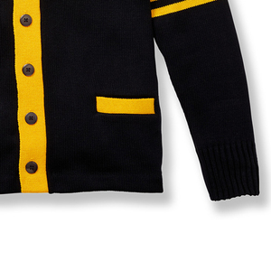 Cardigan noir en tricot pour homme avec bordure jaune et rayures, manches longues, pour l'automne - Product Image 2