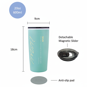 Gobelet isotherme à double paroi en acier inoxydable SUS 304 de 20 oz/600 ml, doublure en porcelaine, couvercle coulissant magnétique amovible, maintien au chaud de 4 à 6 heures, maintien au froid de 8 à 10 heures, logo personnalisé, couleur - Product Image 5