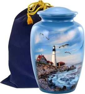 Lighthouse Ocean Coast Metal Urns for Ashes Scenic Memorial Keepsake Metal Urns for Home Display - Product Image 1