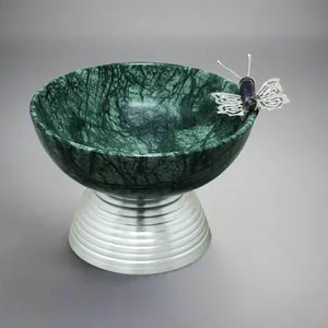Bol à fruits rond multifonctionnel en marbre naturel vert moderne pour table à manger, festivals du Ramadan et de Diwali - Product Image 1