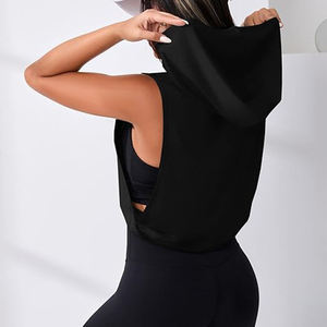 Camiseta sin mangas con capucha para mujer, sudadera deportiva sin mangas para gimnasio, entrenamiento, yoga, ropa deportiva - Product Image 3