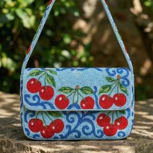 Sac fourre-tout en toile de coton brodé à la main pour femme, avec perles de rocaille, durable, écologique, rayé, sac à bandoulière, mode décontractée - Product Image 2