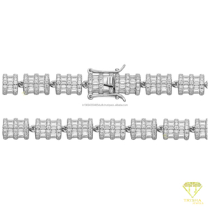 Chaîne à maillons en argent sterling 925 de qualité supérieure avec diamants baguette cultivés en laboratoire, motif cylindrique sophistiqué pour grossistes de bijoux haut de gamme - Product Image 6