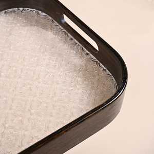 Bandeja de Servicio Rectangular de Madera Hecha a Mano para Decoración del Hogar, Bandeja de Café con Aspecto de Cuero y Madera, Bandeja de Servicio Rápido Grabada - Product Image 2