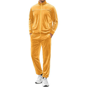 Survêtement jaune pour homme, col montant, couleur unie, vêtement de sport décontracté, manches longues, poches latérales, cordon de serrage, coton mi-lourd - Product Image 3