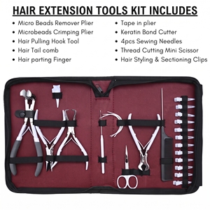 Kit d'application avancé pour extensions capillaires : Pince à perles I-Tip, Outil de pose pour extensions adhésives, Coupe-fil, Aiguille à crochet, Peigne, Pinces de sectionnement - Product Image 2