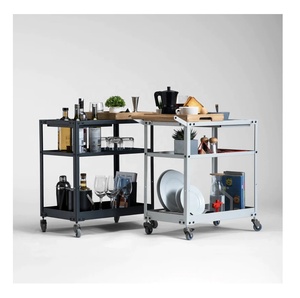 Wood & Electroplated Metal Trolley Wood Serving Unique Uplifted 2 Level Bar Smooth Tier Wheels Metal Cart Manufacture Wholesale - Product Image 2