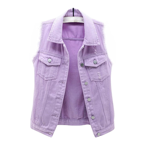 Nuevo Chaleco Vaquero Morado de Moda para Mujer, Chaqueta sin Mangas Holgada Informal de Otoño con Cinturón con Estampado de Leopardo, Logotipo, Diamantes y Botones - Product Image 1