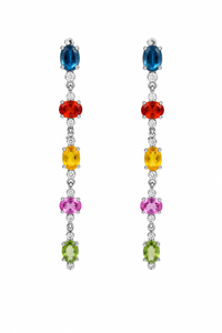 Diamond and Multi Sapphire Stud Earrings in 92.5 Sterling Silver Rhodium Plated-Wedding & Engagement Gift KLST-30935 - Product Image 2